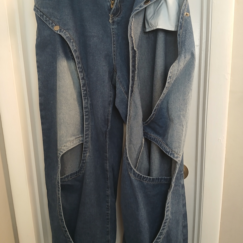 Blue Cut Out Abstract Wide Leg Denim Jeans 2X (16) NWOT - Picture 6 of 12